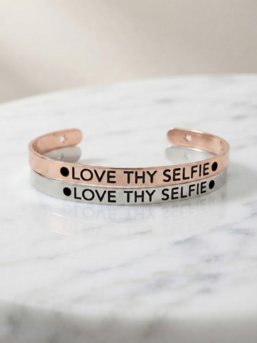 Love Thy Selfie 2 Piece Motivational Bracelet Set